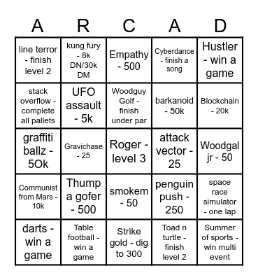 Arcade Paradise Bingo Card