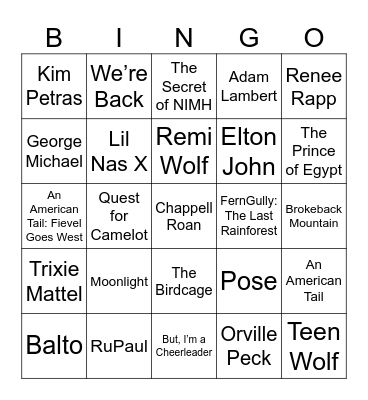Pop-Culture Pride & Non-Disney Animated Films Bingo Card