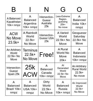 Geoguessr Challenges Bingo Card