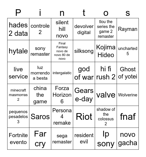 Bingo da semana games Bingo Card