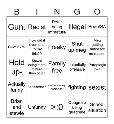 Family guy Bingo Card