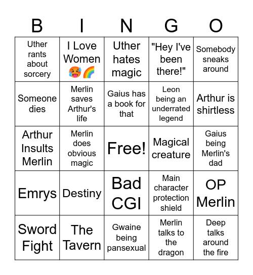 BBC Merlin Bingo Card