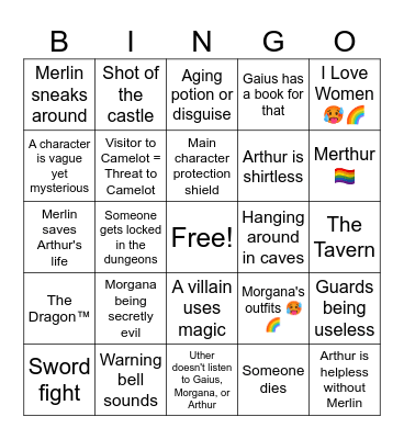 BBC Merlin Bingo Card