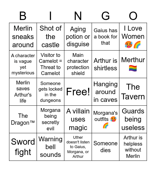 BBC Merlin Bingo Card