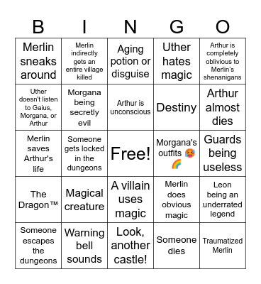 BBC Merlin Bingo Card