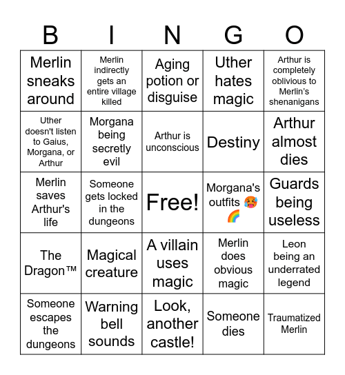 BBC Merlin Bingo Card