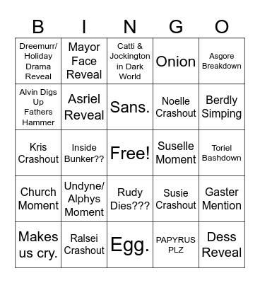 Deltarune Chapter 4 Bingo Card