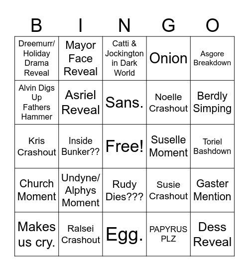 Deltarune Chapter 4 Bingo Card