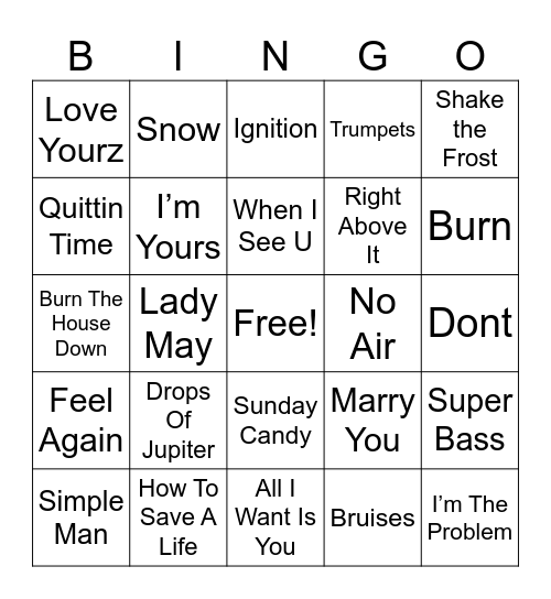 Christian’s Playlist Bingo Card