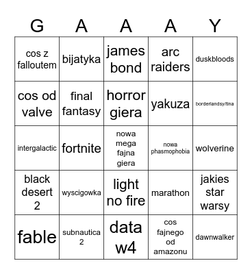 Summer Game Fest Bingo Card