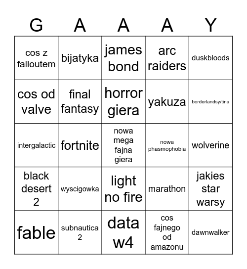 Summer Game Fest Bingo Card