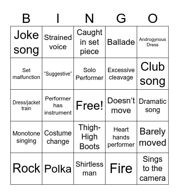 Eurovision Bingo Card