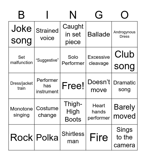 Eurovision Bingo Card
