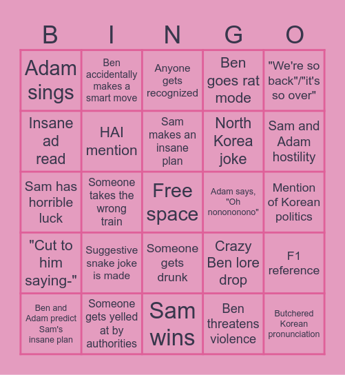 Jet Lag: The Game Season 14 Bingo Card