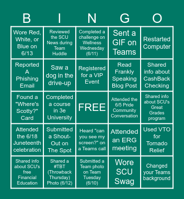 Scott Credit Union Bingo Card