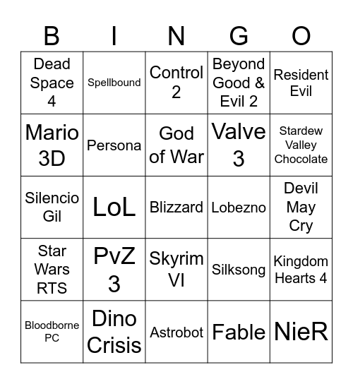 noE3+2025 Bingo Card