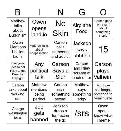 Anana Empire Bingo Card