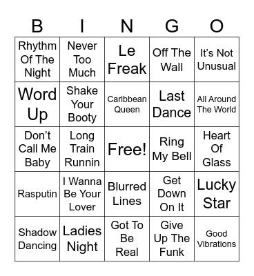 Groovy Disco Mix Bingo Card