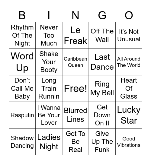 Groovy Disco Mix Bingo Card