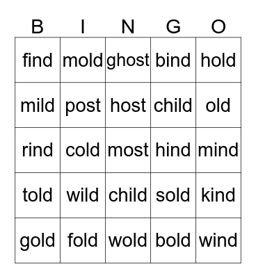 Wild Old Kind Ghost Words Bingo Card