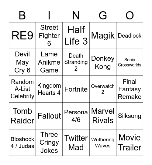 Summer Games Fest 2025 Bingo Card