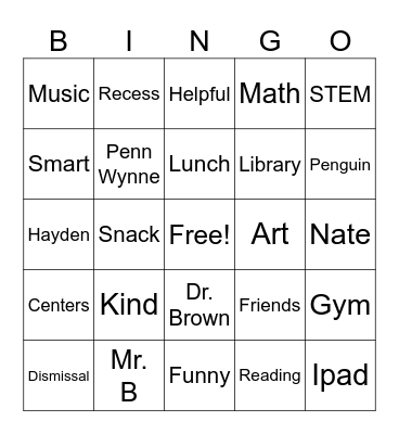 Mrs. Murray BINGO Card