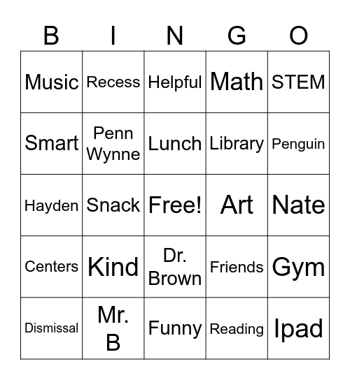 Mrs. Murray BINGO Card