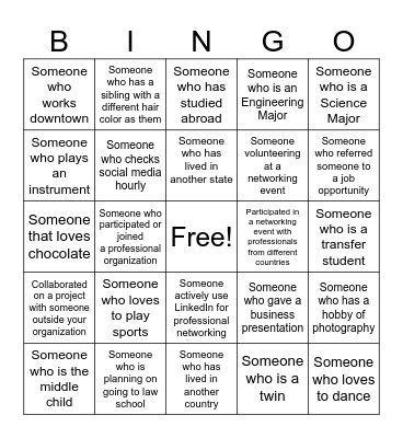FWA Wall Street Exchange Networking Bingo Card