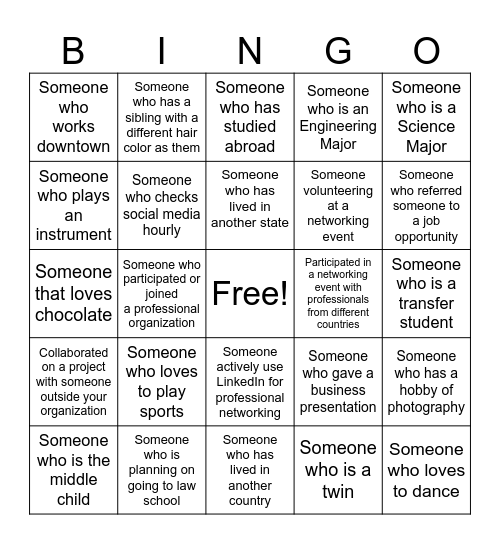 FWA Wall Street Exchange Networking Bingo Card