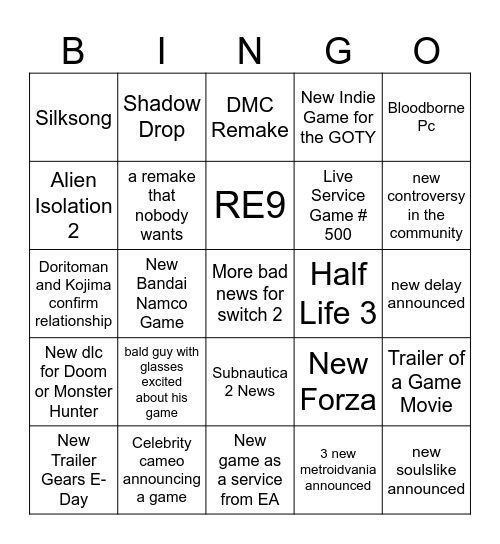 NO E3 Bingo Card