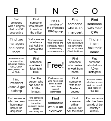 Speed Networking Bingo Card