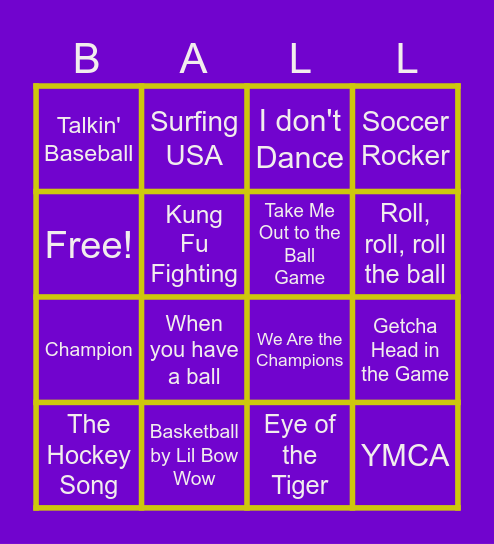Play balllllll Songs! Bingo Card