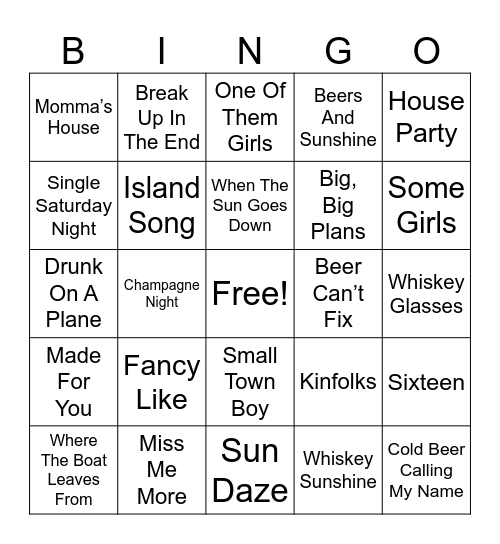 2021 Country Hits Bingo Card