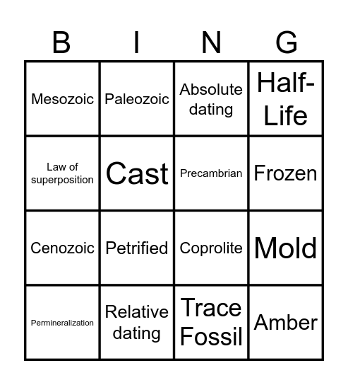 Earth's Past Bingo Card