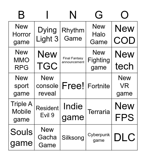 Summer games Fest Bingo Card