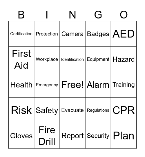 Safety Bingo Card