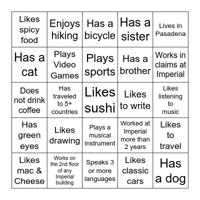 Find a Co Worker who... Bingo Card