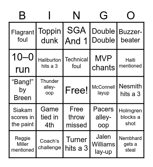 NBA Finals 2024 Bingo Card