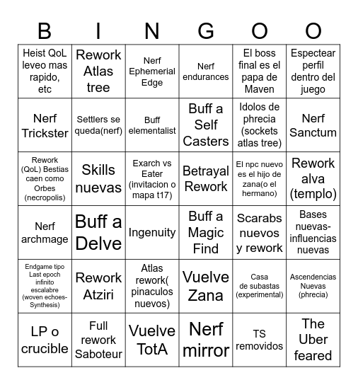 Path of exile Bingo 3.26 Bingo Card