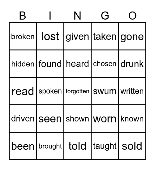 Past Participles Bingo Card