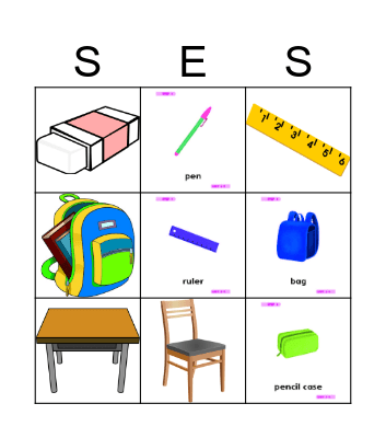 school supplies Bingo Card