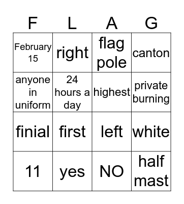 National Flag of Canada Bingo Card