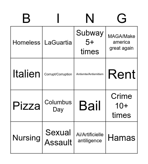 New York mayor 1st debate Bingo Card
