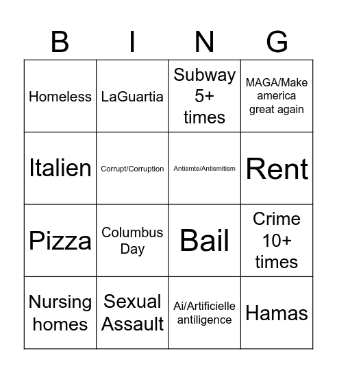 New York mayor 1st debate Bingo Card