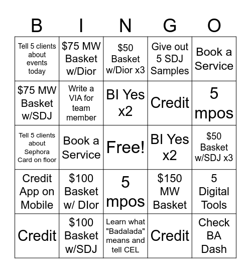 Events Bingo Card