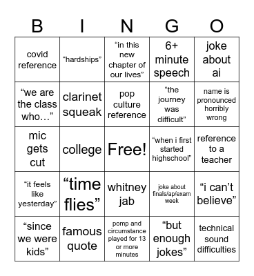 grad bingo Card