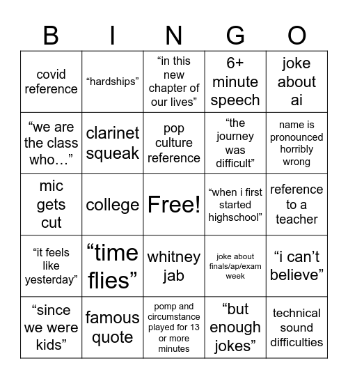 grad bingo Card