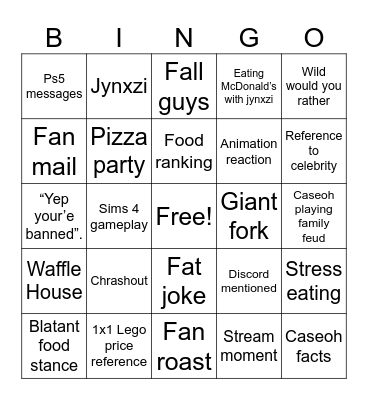 Caseoh bingo Card