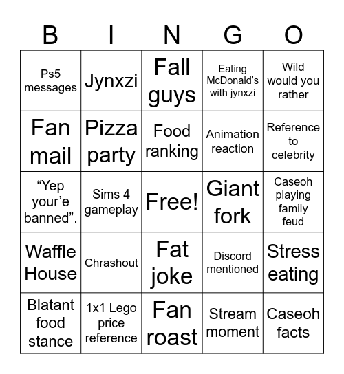 Caseoh bingo Card