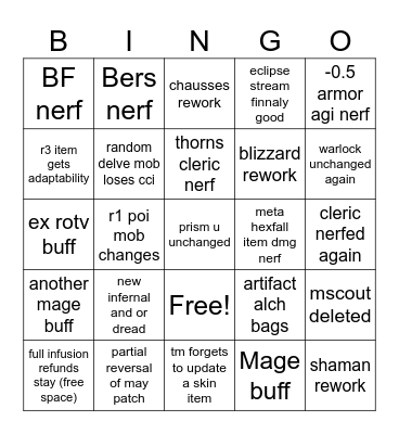 2025 June Balance Changes Bingo Card